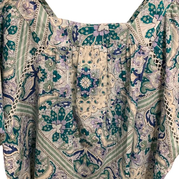 Lane Bryant Womens Swing Square Neck Peasant Blouse Blue Paisley Top 26/28 NWT - Picture 2 of 7
